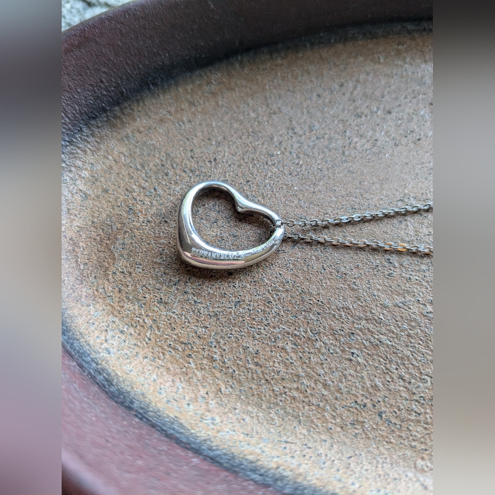 Tiffany & Co. Elsa Peretti Open Heart Pendant And 925 Necklace 16"